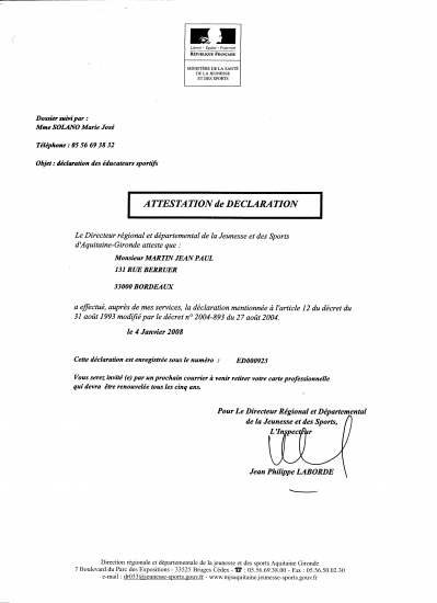 Attestation de déclaration
